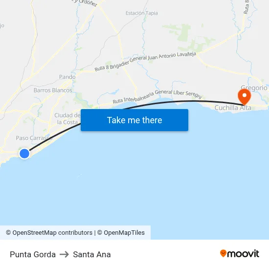 Punta Gorda to Santa Ana map