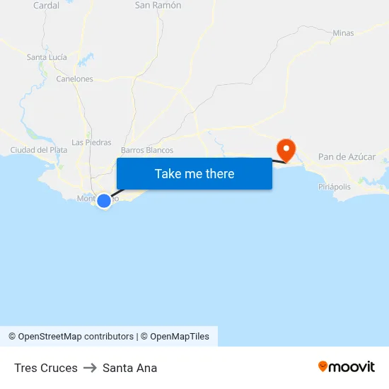 Tres Cruces to Santa Ana map