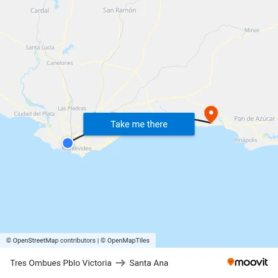 Tres Ombues Pblo Victoria to Santa Ana map