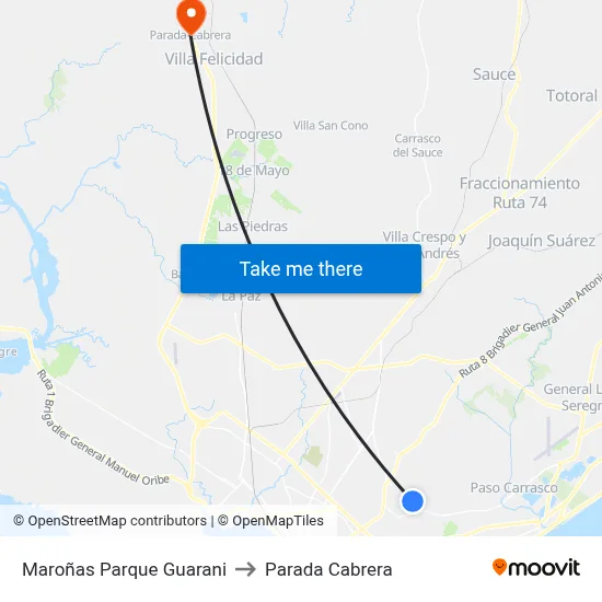 Maroñas Parque Guarani to Parada Cabrera map