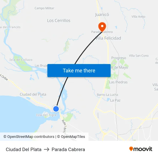 Ciudad Del Plata to Parada Cabrera map