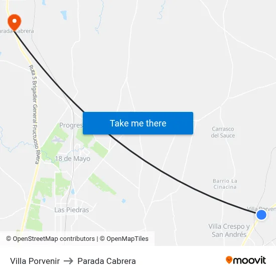 Villa Porvenir to Parada Cabrera map