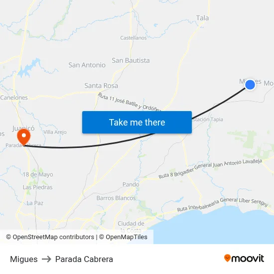 Migues to Parada Cabrera map
