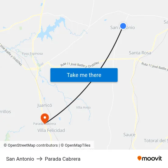 San Antonio to Parada Cabrera map