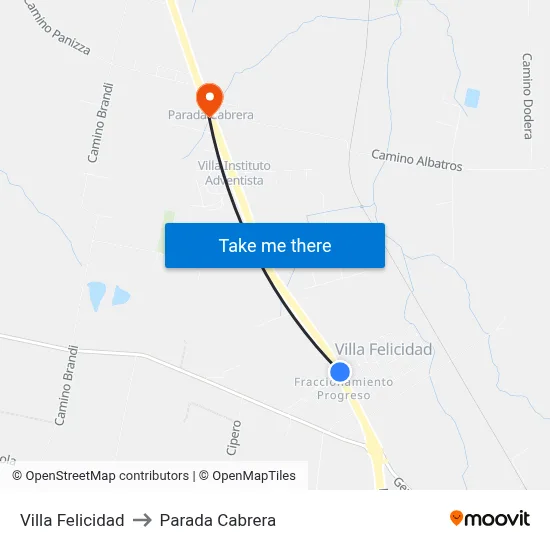 Villa Felicidad to Parada Cabrera map