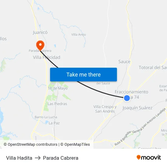 Villa Hadita to Parada Cabrera map