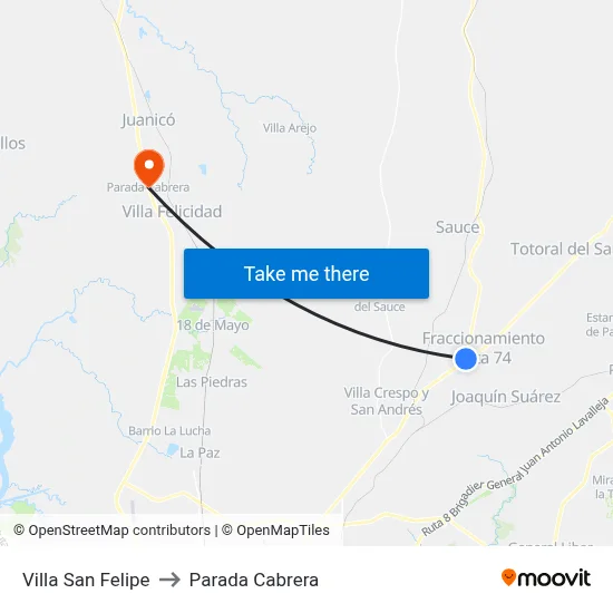 Villa San Felipe to Parada Cabrera map