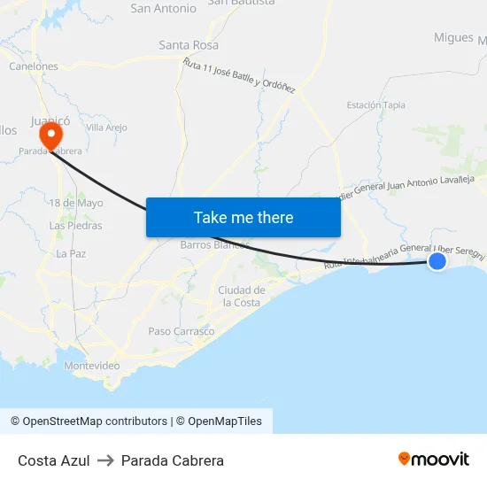 Costa Azul to Parada Cabrera map