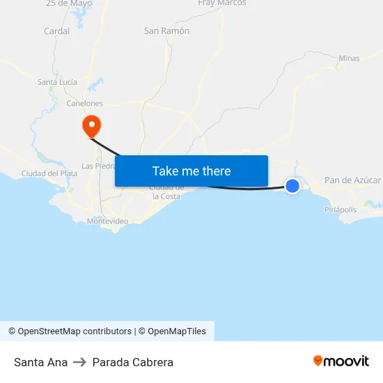 Santa Ana to Parada Cabrera map