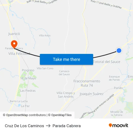 Cruz De Los Caminos to Parada Cabrera map