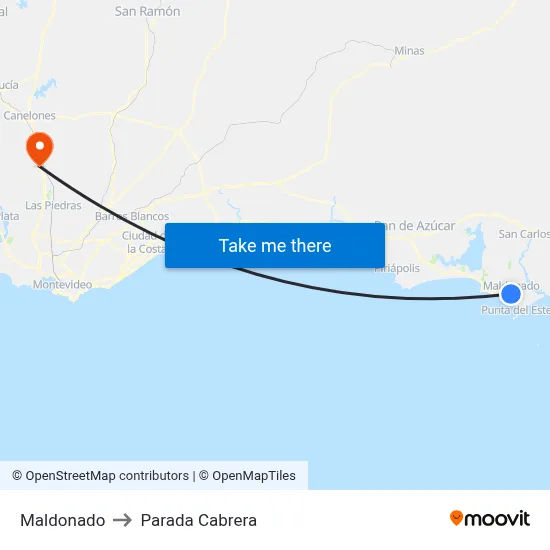 Maldonado to Parada Cabrera map