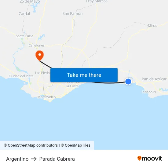 Argentino to Parada Cabrera map