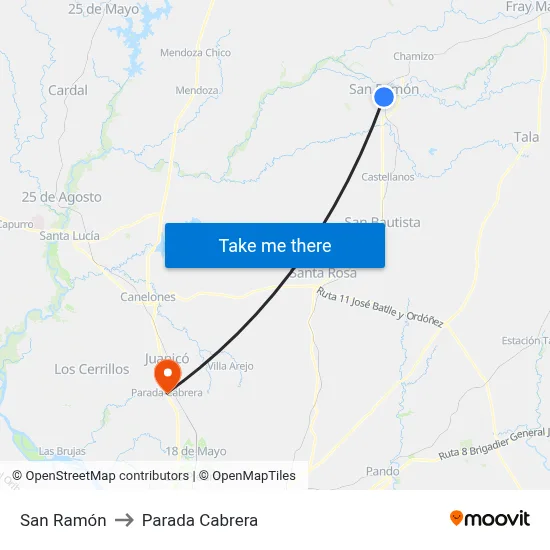 San Ramón to Parada Cabrera map