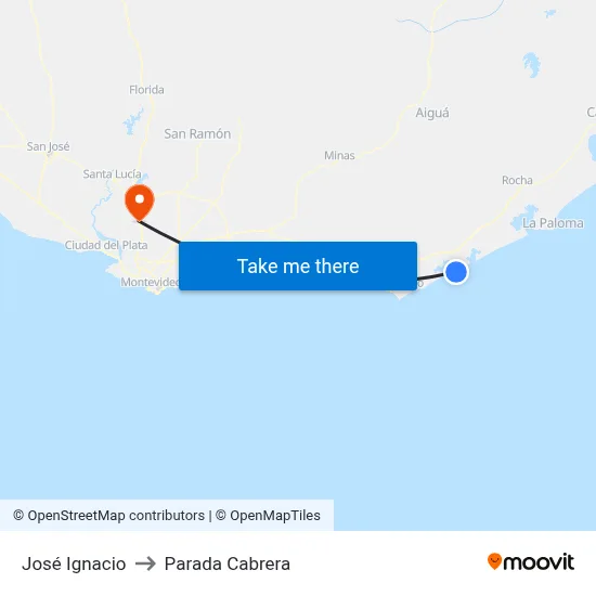 José Ignacio to Parada Cabrera map