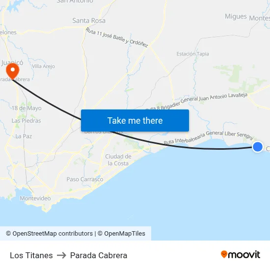 Los Titanes to Parada Cabrera map
