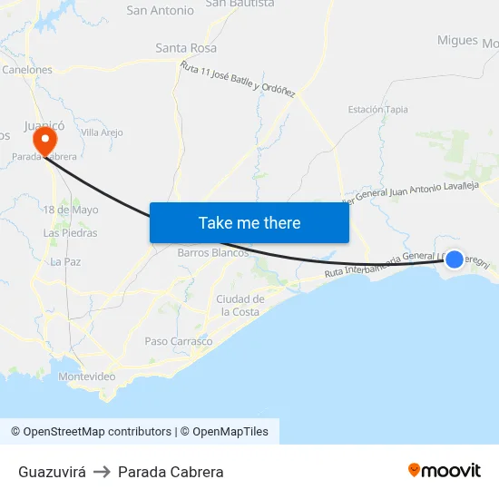 Guazuvirá to Parada Cabrera map