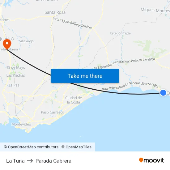 La Tuna to Parada Cabrera map