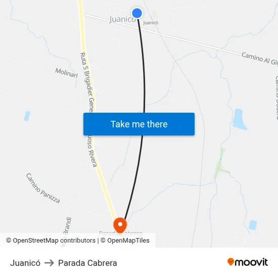 Juanicó to Parada Cabrera map