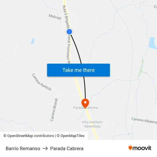 Barrio Remanso to Parada Cabrera map