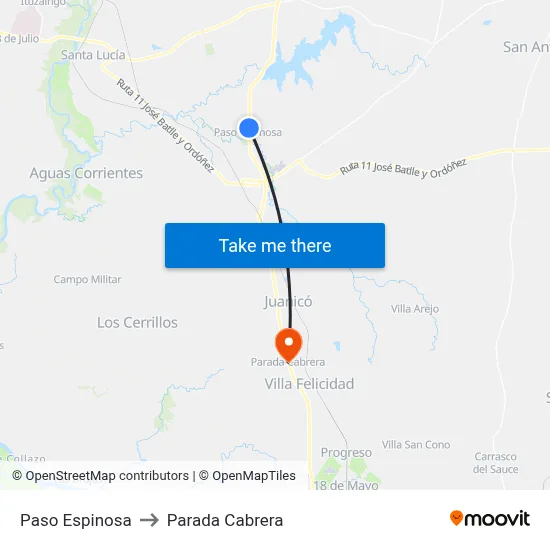 Paso Espinosa to Parada Cabrera map