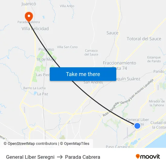 General Líber Seregni to Parada Cabrera map