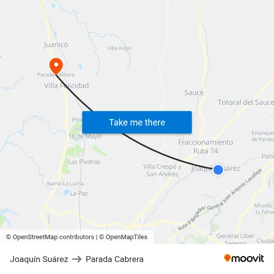 Joaquín Suárez to Parada Cabrera map