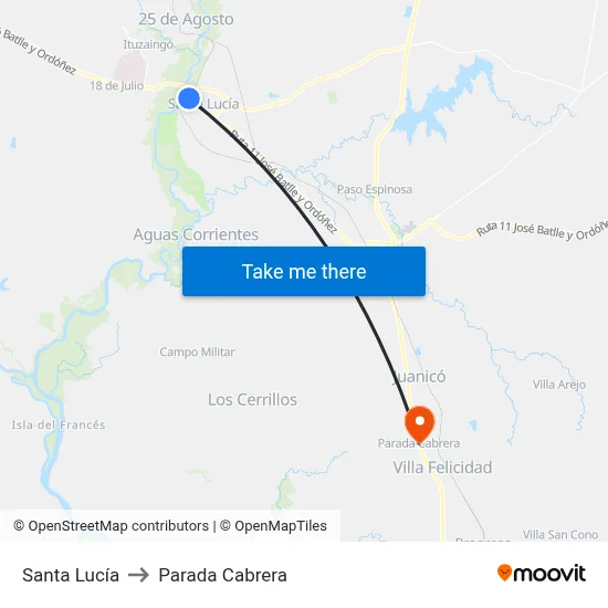 Santa Lucía to Parada Cabrera map