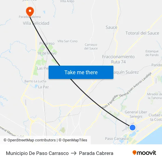Municipio De Paso Carrasco to Parada Cabrera map