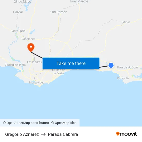 Gregorio Aznárez to Parada Cabrera map