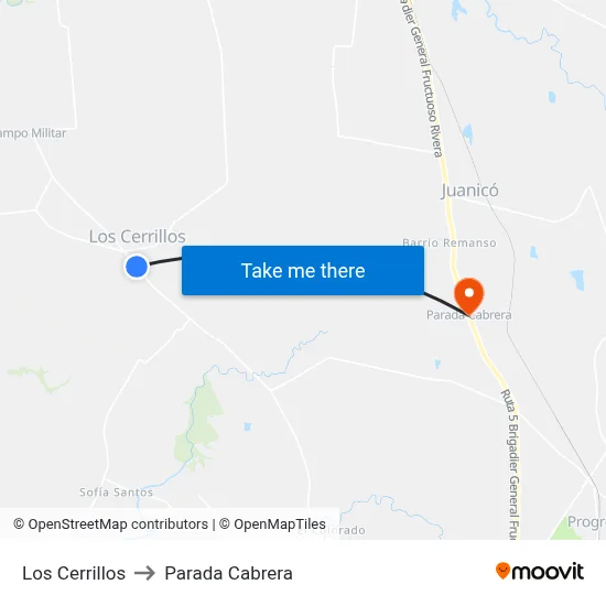 Los Cerrillos to Parada Cabrera map