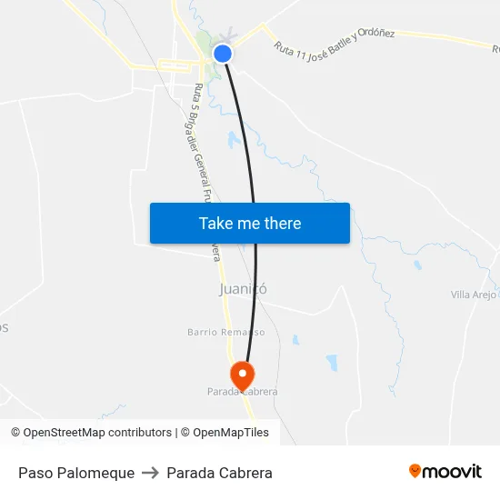 Paso Palomeque to Parada Cabrera map