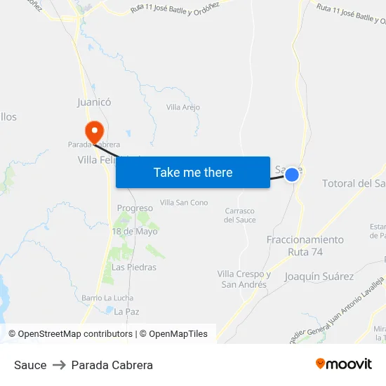 Sauce to Parada Cabrera map