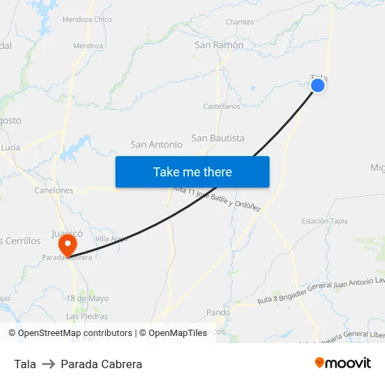 Tala to Parada Cabrera map