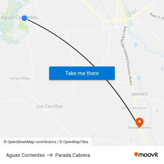 Aguas Corrientes to Parada Cabrera map