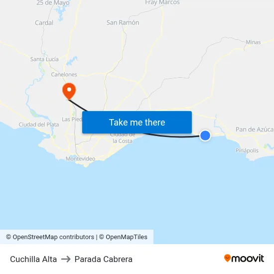 Cuchilla Alta to Parada Cabrera map
