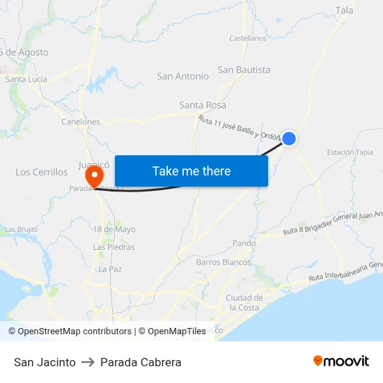 San Jacinto to Parada Cabrera map