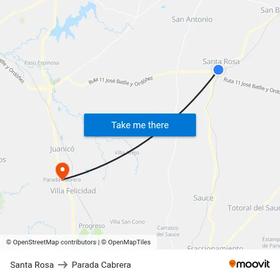 Santa Rosa to Parada Cabrera map