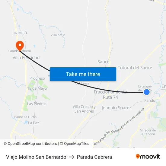 Viejo Molino San Bernardo to Parada Cabrera map