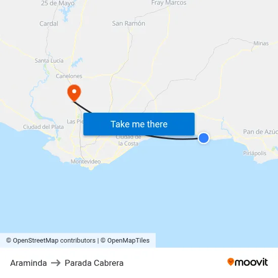 Araminda to Parada Cabrera map