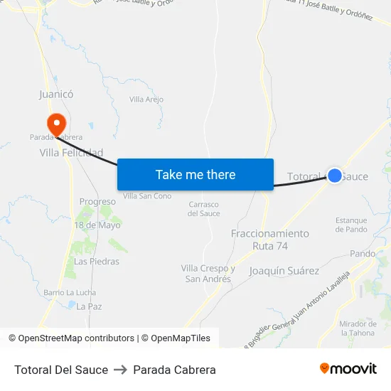 Totoral Del Sauce to Parada Cabrera map