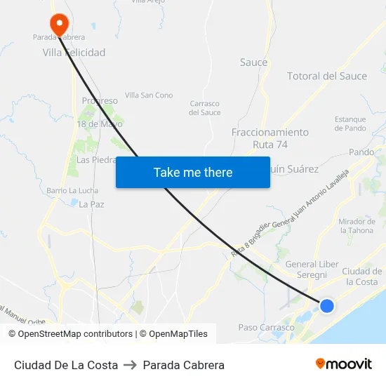 Ciudad De La Costa to Parada Cabrera map