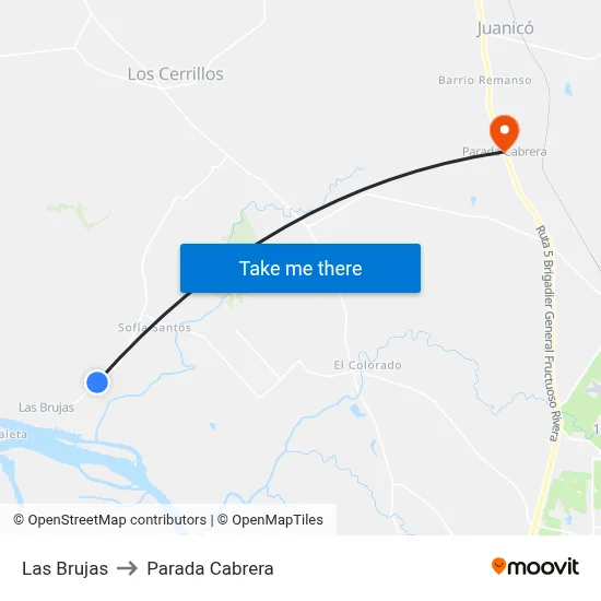 Las Brujas to Parada Cabrera map