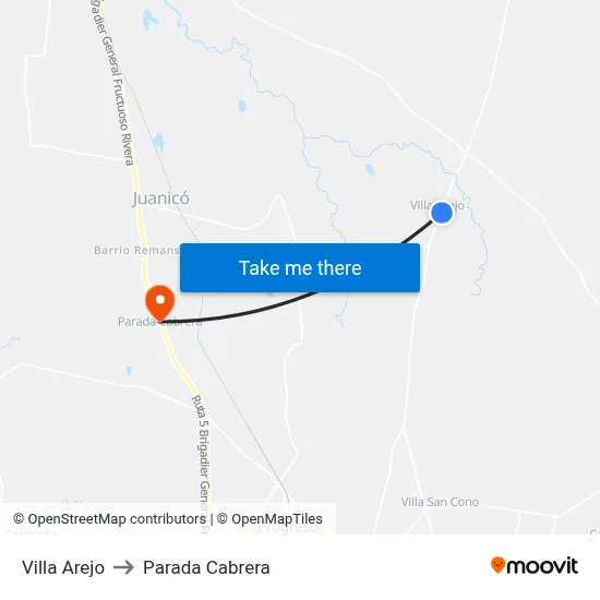 Villa Arejo to Parada Cabrera map
