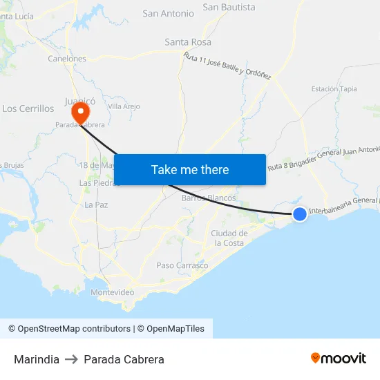 Marindia to Parada Cabrera map