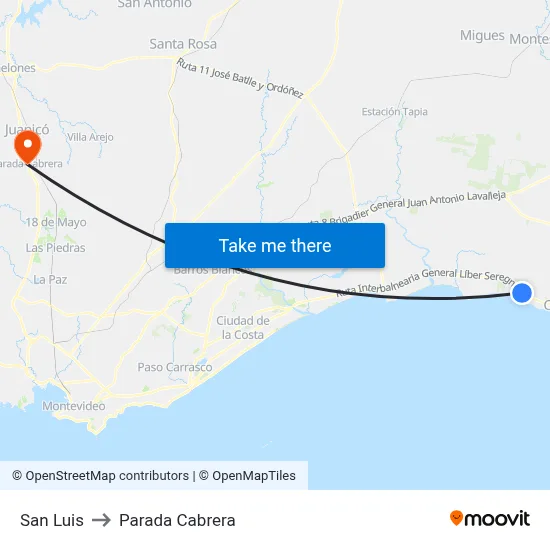 San Luis to Parada Cabrera map