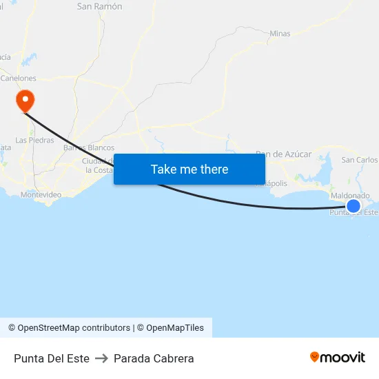 Punta Del Este to Parada Cabrera map