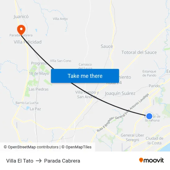 Villa El Tato to Parada Cabrera map