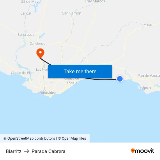 Biarritz to Parada Cabrera map