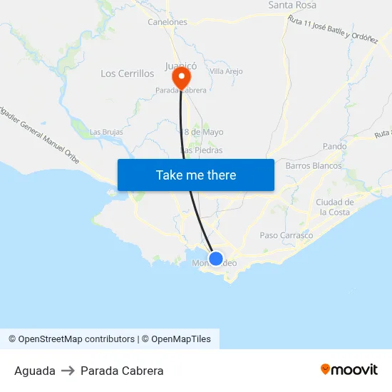 Aguada to Parada Cabrera map