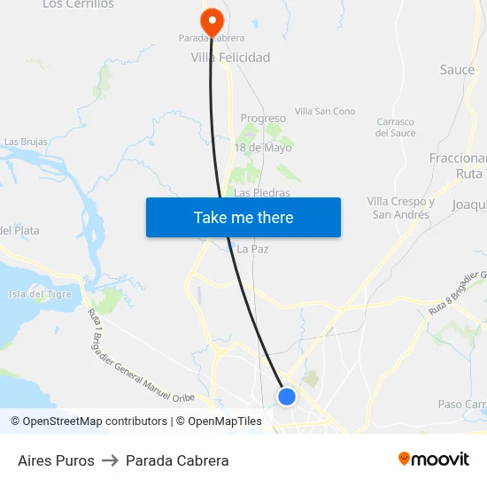 Aires Puros to Parada Cabrera map